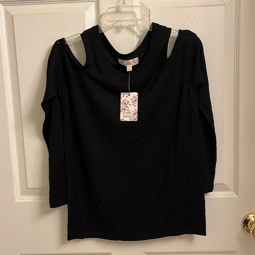 Pink Republic black cold shoulder sweater. Size M, new with tags.